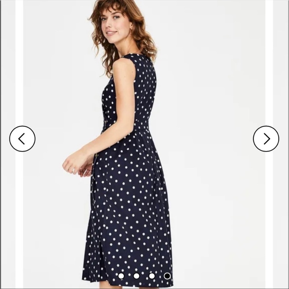 Boden Navy Blue Polka Dot Sleeveless Midi Dress